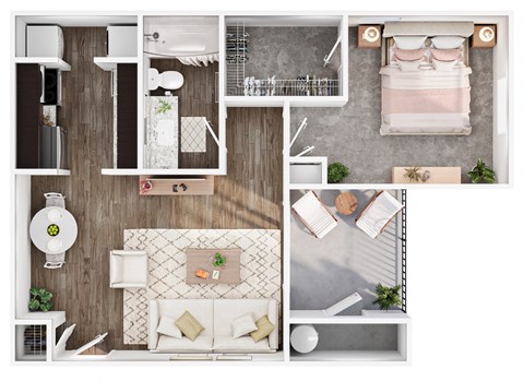 Floor plan for 1 bed, 1 bath, 623 sqft